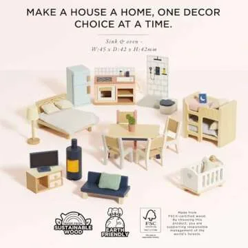 Le Toy Van - Wooden Dolls House Full Starter Furniture & Accessories Play Set for Dolls Houses | Girls or Boys Dolls House Furniture Sets - Suitable for Ages 3+