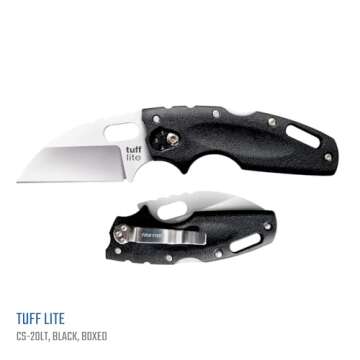 Cold Steel Tuff Lite 2.5" AUS8A Sheepsfoot Razor-Sharp Plain Blade 3.5" Griv-Ex Black Handle Pocket Folding Knife, Boxed