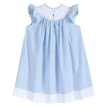 Lil Cactus Blue Gingham Bunny Smocked Bishop Dress, 2T