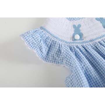 Lil Cactus Blue Gingham Bunny Smocked Bishop Dress, 2T