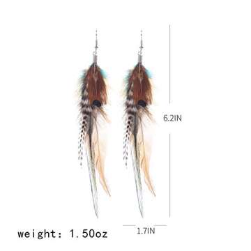 lureme Bohemian Multicolor Pheasant Feathers Dangle Earrings Handmade Natural Feather Earrings (er00...