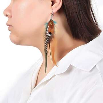 lureme Bohemian Multicolor Pheasant Feathers Dangle Earrings Handmade Natural Feather Earrings (er006314-4)