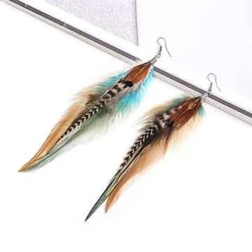 lureme Bohemian Multicolor Pheasant Feathers Dangle Earrings Handmade Natural Feather Earrings (er006314-4)