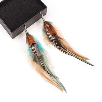 lureme Bohemian Multicolor Pheasant Feathers Dangle Earrings Handmade Natural Feather Earrings (er006314-4)