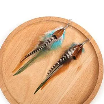 lureme Bohemian Multicolor Pheasant Feathers Dangle Earrings Handmade Natural Feather Earrings (er006314-4)