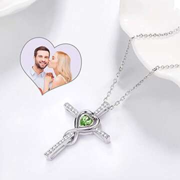 Dorellafor Love Heart Infinity Necklace for Wife Valentines Day Birthday Gifts August Birthstone Peridot Necklace Sterling Silver Jewelry Women