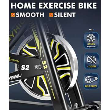 PYHIGH Indoor Cycling Bike Stationary Exercise Bike, Excersize Bike Comfortable Seat Cushion, Belt Drive for Home Cardio Workout Fitness Machine (Yellow)
