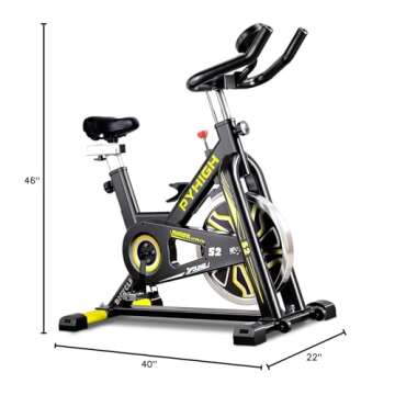PYHIGH Indoor Cycling Bike Stationary Exercise Bike, Excersize Bike Comfortable Seat Cushion, Belt Drive for Home Cardio Workout Fitness Machine (Yellow)