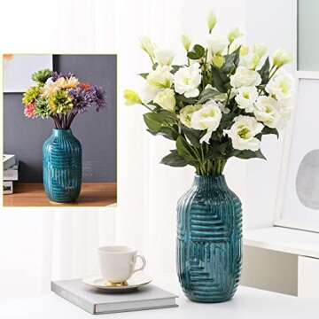 Elegant Teal Ceramic Vase for Flowers and Home Decor