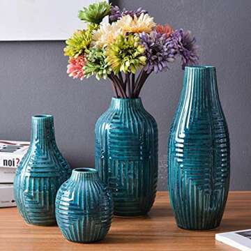 Elegant Teal Ceramic Vase for Flowers and Home Decor