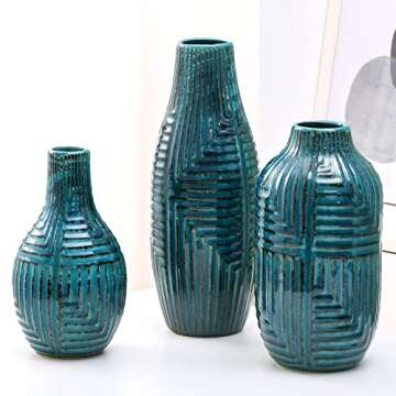 Elegant Teal Ceramic Vase for Flowers and Home Decor
