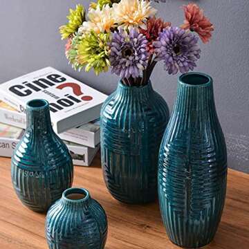 Elegant Teal Ceramic Vase for Flowers and Home Decor