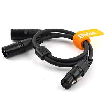 Disino XLR Splitter Cable, 3 Pin XLR Female to Dual XLR Male Patch Y Cable Balanced Microphone Splitter Cord Audio Adaptor- 1.5 Feet