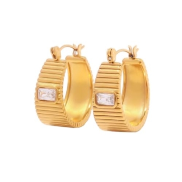 Vintage Statement Hoop Earrings for Women Hypoallergenic Huggie Zircon Earring Stainless Steel Gold ...