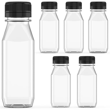 6 Pcs 4 oz Plastic Juice Bottle Reusable Transparent Bulk Beverage Containers with Black Lids for Ju...