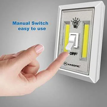 K KASONIC - LED Night Light, 200 Lumen Cordless COB Light Switch, Under Cabinet, Shelf, Closet, Garage, Kitchen, Stairwell and More, Battery Operated (4 Pack)