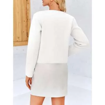 Saodimallsu Womens Button Down Cropped Cardigan Sweaters Cute Bow Long Sleeve Crew Neck Knit Sweater Jacket Coat White