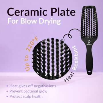 Inatekpro Curved Vented for Blow Drying - Boar Bristle Brush (Medium) with Comfortable Handle - Soft Bristle Brush for Thick and Fine Hair - Natural Boar Bristles for Women, Men & Kids - Black