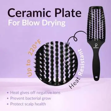 Inatekpro Curved Vented for Blow Drying - Boar Bristle Brush (Medium) with Comfortable Handle - Soft Bristle Brush for Thick and Fine Hair - Natural Boar Bristles for Women, Men & Kids - Black