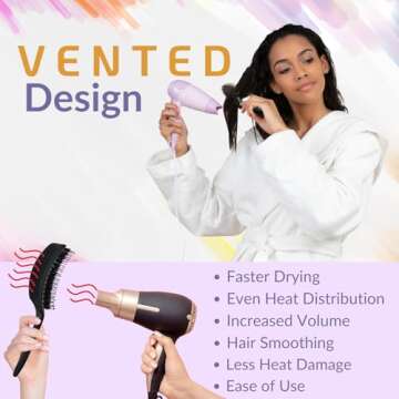 Inatekpro Curved Vented for Blow Drying - Boar Bristle Brush (Medium) with Comfortable Handle - Soft Bristle Brush for Thick and Fine Hair - Natural Boar Bristles for Women, Men & Kids - Black