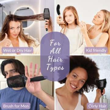 Inatekpro Curved Vented for Blow Drying - Boar Bristle Brush (Medium) with Comfortable Handle - Soft Bristle Brush for Thick and Fine Hair - Natural Boar Bristles for Women, Men & Kids - Black