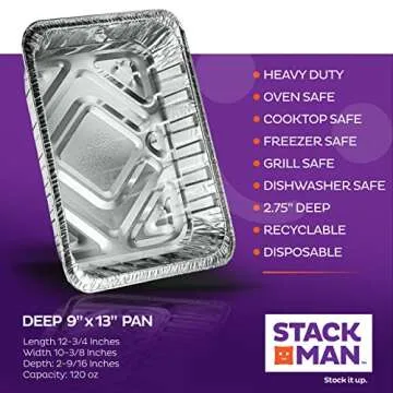 Aluminum Pans 9x13 Disposable Aluminum Foil Pans [30-Pack] Large Baking Pan Trays - Heavy Duty Tin Tray Half Size Chafing Dishes. Food Containers for Roasting, Cooking, Heating or Steam Table