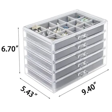 5-Drawer Watpot Acrylic Jewelry Box Organizer in Gray