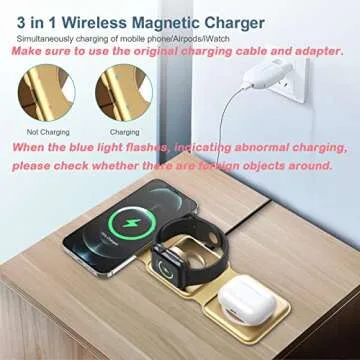 3 in 1 Foldable Wireless Charger, Ankilo Magnetic Fast Wireless Charging Pad, Compatible with iPhone...