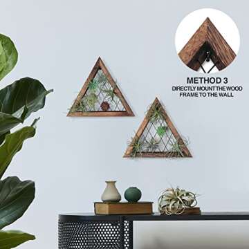 J JACKCUBE DESIGN Air Plant Triangle Frame Hanging Airplant Holder, Rustic Wood Tillandsia, Succulent Plants Display Hanger Shelf for Wall Décor, Set of 2- MK1061A