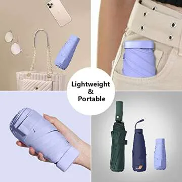 ESUFEIR Mini Travel Sun Umbrella for Purse With Case,Small Compact UV Umbrella Protection Sun,Lightweight Portable Parasol Umbrella Windproof for Women Men Kids(Purple)