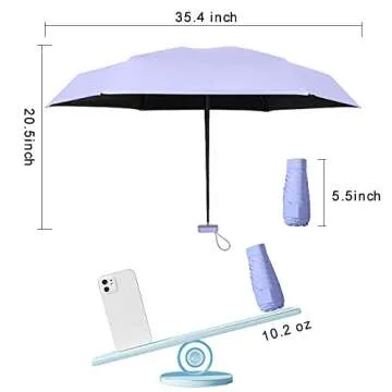 ESUFEIR Mini Travel Sun Umbrella for Purse With Case,Small Compact UV Umbrella Protection Sun,Lightweight Portable Parasol Umbrella Windproof for Women Men Kids(Purple)