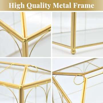 Large Gold and Glass Card Box for wedding with Lock and Slot - Wedding Envelope Card Holder for Reception Clear Lock Box with Key Geometric Handmade Vintage Card Box for Wedding Party