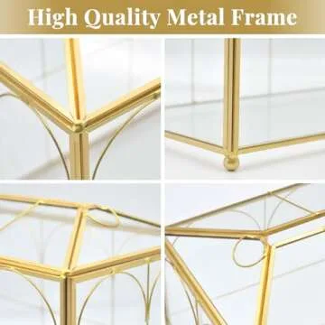 Large Gold and Glass Card Box for wedding with Lock and Slot - Wedding Envelope Card Holder for Reception Clear Lock Box with Key Geometric Handmade Vintage Card Box for Wedding Party