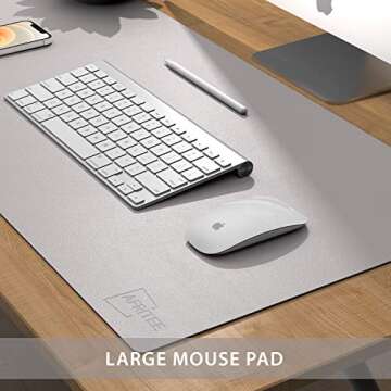 AFRITEE Desk Pad Desk Protector Mat - Dual Side PU Leather Desk Mat Large Mouse Pad, Writing Mat Waterproof Desk Cover Organizers Office Home Table Gaming Decor （Gray/Silver, 23.6" x 13.8"