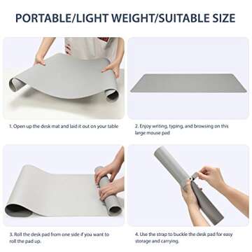 AFRITEE Desk Pad Desk Protector Mat - Dual Side PU Leather Desk Mat Large Mouse Pad, Writing Mat Waterproof Desk Cover Organizers Office Home Table Gaming Decor （Gray/Silver, 23.6" x 13.8"