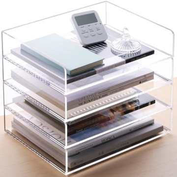 SANRUI 4-Tier Acrylic Stackable Letter Tray - Clear Desk Organizer for Office & Home