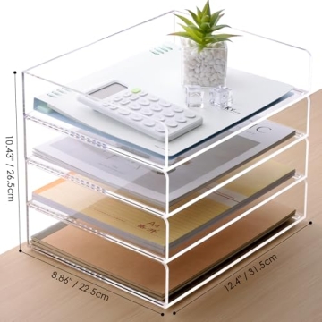 SANRUI 4-Tier Acrylic Stackable Letter Tray Desk Organizer