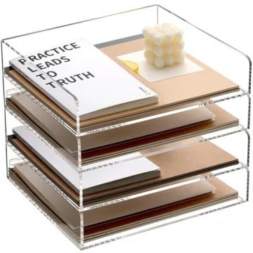 SANRUI 4-Tier Acrylic Stackable Letter Tray Desk Organizer