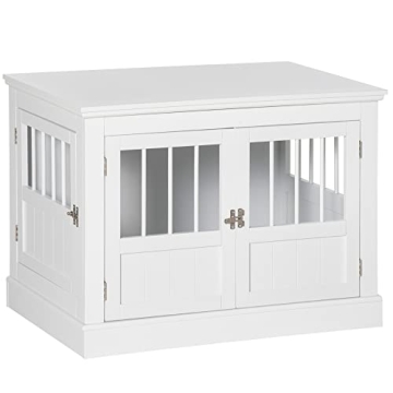 PawHut Dog Crate End Table with Triple Doors - Elegant Wooden Dog Storage Solution