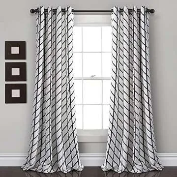 Lush Decor Feather Arrow Geo Room-Darkening Window Curtain Set (95" x 52"), 95 in x 52 in, White & Black