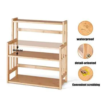 HYNAWIN Bamboo Spice Rack Storage Shelves-3 Tier Standing Pantry Shelf for Kitchen Counter Storage,Bathroom Countertop Storage Organizer Desk Bookshelf with Adjustable Shelf Cabinet