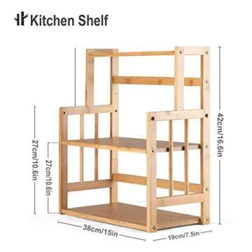 HYNAWIN Bamboo Spice Rack Storage Shelves-3 Tier Standing Pantry Shelf for Kitchen Counter Storage,Bathroom Countertop Storage Organizer Desk Bookshelf with Adjustable Shelf Cabinet