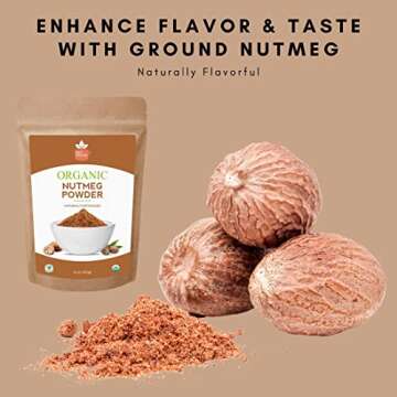 SPICY ORGANIC Ceylon Organic Nutmeg Powder (16 oz Pack)– Certified USDA Organic - Fresh Ground Nutmeg Spice for Baking, Cooking, Spices and Seasoning