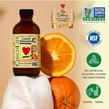 CHILDLIFE ESSENTIALS Liquid Vitamin C - Vitamin C Liquid for Kids, Toddlers, & Babies, Pure Vitamin ...