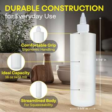 BRIGHTFROM Condiment Squeeze Bottles, 16 OZ Empty Squirt Bottle with Twist Top Cap, Leak Proof - Gre...