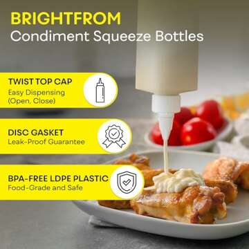 BRIGHTFROM Condiment Squeeze Bottles, 16 OZ Empty Squirt Bottle with Twist Top Cap, Leak Proof - Great for Ketchup, Mustard, Syrup, Sauces, Dressing, Oil, Arts and Crafts, BPA FREE Plastic - 2 PACK