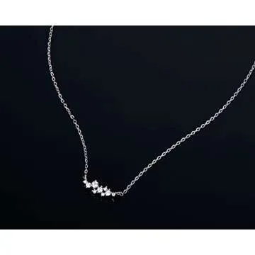 Elegant Moissanite Cluster Necklace for Women in Sterling Silver, 16-18 Inch Layered Choker Jewelry