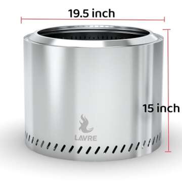 OutVue 19.5 inch Stainless Steel Smokeless Fire Pit, Outdoor Smokeless Firepit, Wood Burning Fire Pits for Camping, Bonfire, Low Smoke Firepit for Outside (Oblique Hole)
