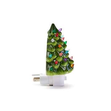 Two's Company Vintage Christmas Tree Nightlight Wall Decor Lamp - Handpainted Ceramic Night Light