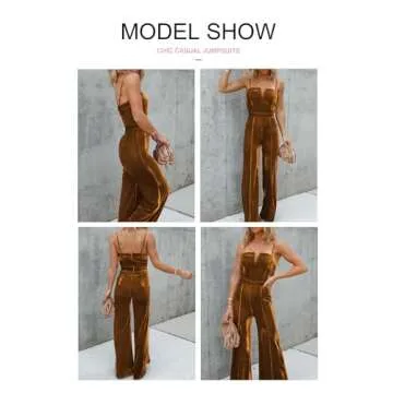 BLENCOT Sleeveless Velvet Jumpsuit for Women - V Neck, Spaghetti Straps, Wide Leg - Chic Winter Over...